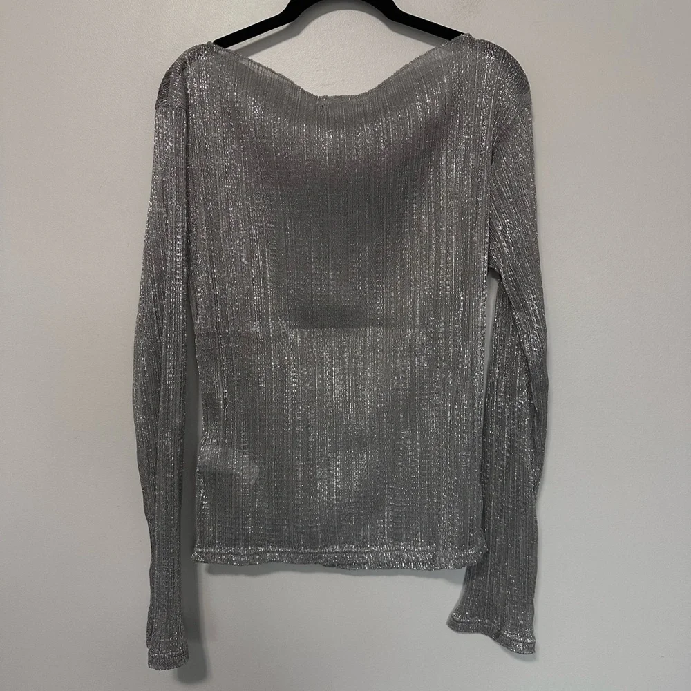 J. CREW Sheer metallic boatneck top Stainless Steel Gossamer CD525_6
